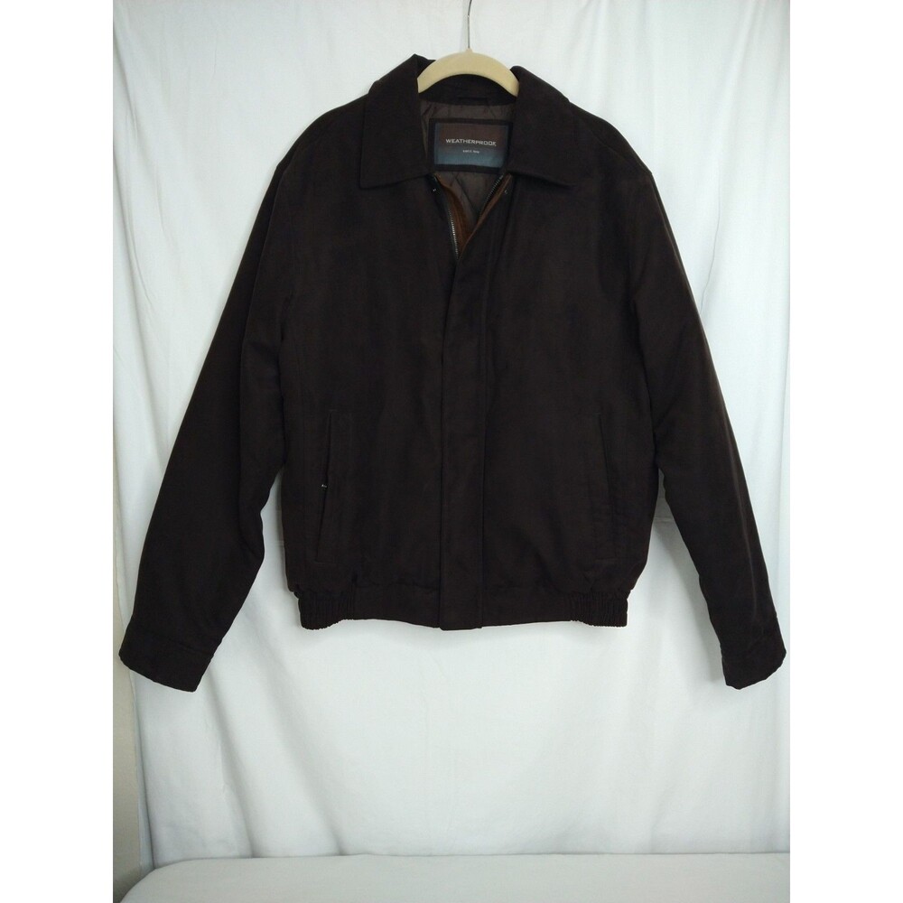 Weatherproof Men MED DRK Brown Soft Vegan Microsuede Zip Up Bomber Jacket Lined